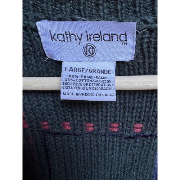 VTG Kathy Ireland Plaid Patch Sweater Cardigan L Embroidered Leaf Heritage - Picture 9 of 12